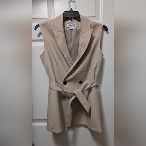 Argent Belted Double Breasted Vest Size 8 Seasonless Wool Tan Brown Beige